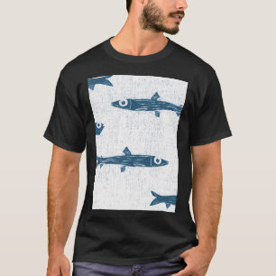 Navy Blau Coastal Fish Blockdruck & Rustikale Küst T-Shirt