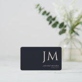 Navy Blau Cream Monogramm QR-Code Modern Visitenkarte (Stehend Vorderseite)