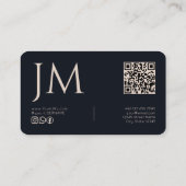 Navy Blau Cream Monogramm QR-Code Modern Visitenkarte (Rückseite)
