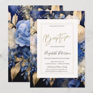 Navy Blau Creme Blumen Taufe Einladung
