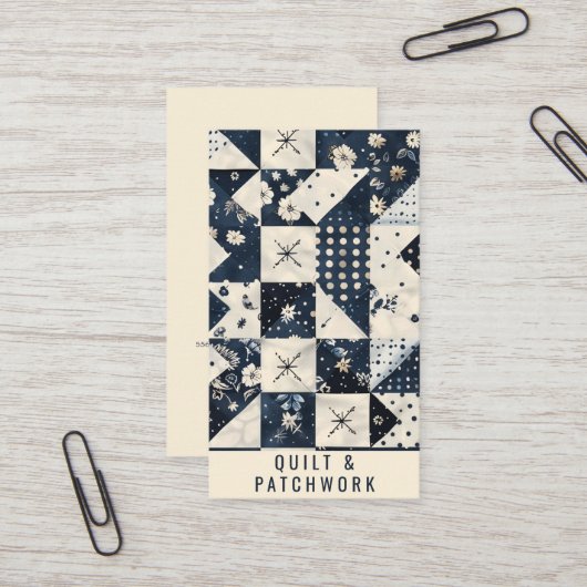 Navy Blau Creme Quilt Patchwork Handmade Kleidung Visitenkarte (Vorderseite/Rückseite Beispiel)