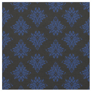 Navy Blau Damast auf Schwarz Stoff
