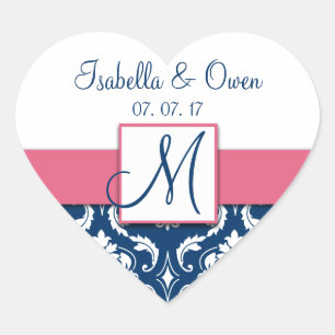 Navy Blau Damast Rosa Save the Date Aufkleber