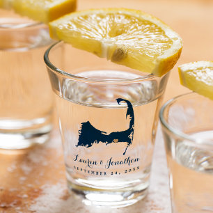 Navy Blau Dennis Cape Cod Karte Gold Herz Hochzeit Schnapsglas