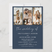 Navy Blau Die Hochzeit von Foto Einfach Minimalist Einladung (Vorderseite)