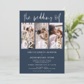Navy Blau Die Hochzeit von Foto Einfach Minimalist Einladung (Stehend Vorderseite)