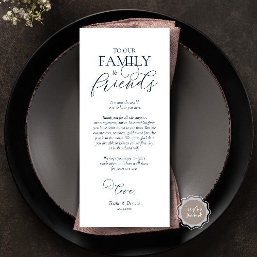 Navy Blau, Dinner Place Einstellung Danke Karte