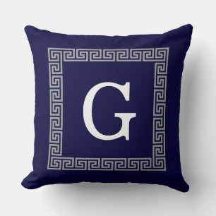 Navy Blau Dunkelgrau Griechischer Schlüssel #1 ger Kissen