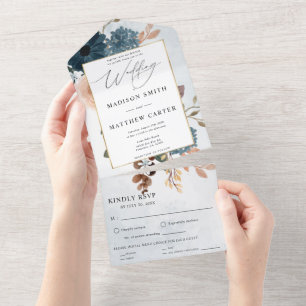 Navy Blau Dusty Pink Floral Overall Hochzeitskleid All In One Einladung