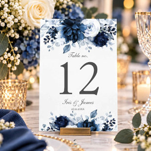 Navy Blau Dusty Slate Blumen Hochzeit Brautparty Tischnummer