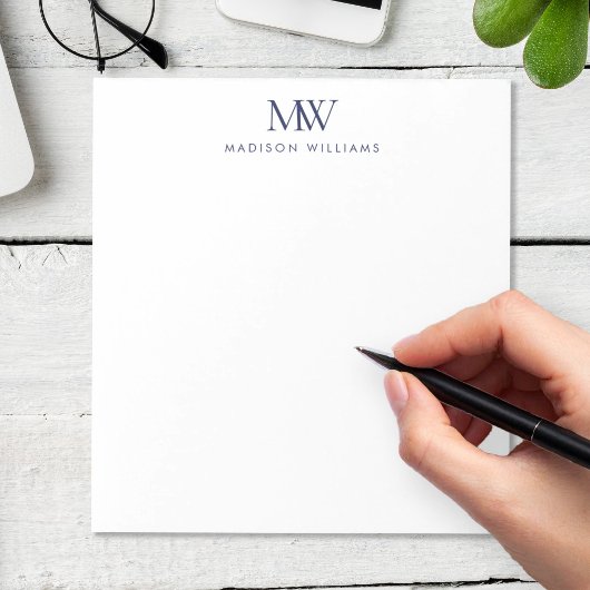 Navy Blau Einfach Elegant Modernes Monogramm Notizblock