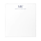Navy Blau Einfach Elegant Modernes Monogramm Notizblock (Vorderseite)
