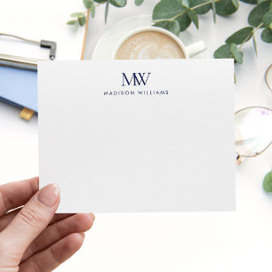 Navy Blau Einfaches Elegantes Modernes Monogramm Mitteilungskarte