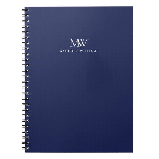 Navy Blau Einfaches Elegantes Modernes Monogramm Notizblock (Vorderseite)