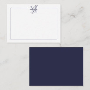 Navy Blau Einfaches Minimalistisches Namensmonogra Mitteilungskarte