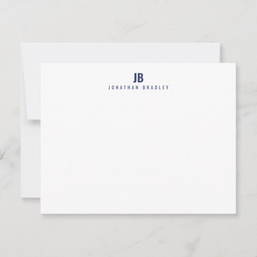 Navy Blau Einfaches Modernes Monogramm Professiona Mitteilungskarte (Vorderseite)