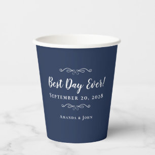 Navy Blau Elegante Hochzeiten Bester Tag Aller Tre Pappbecher