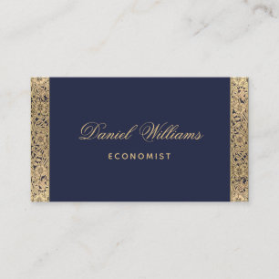 Navy Blau Elegante Vintage Goldene Rosen & Kalligr Visitenkarte