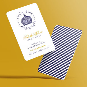 Navy Blau Elegante Vintage-Krone Vertikal Visitenkarte