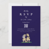 Navy Blau Eleganter Dinosaurier Hochzeits-QR-Code Einladung (Rückseite)