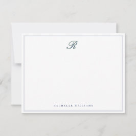 Navy Blau Elegantes Vintage Monogramm Mitteilungskarte