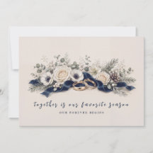 Navy Blau Elfenbein Winter Blumen Watercolor Hochz