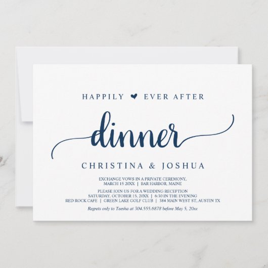 Navy Blau, Elopement, glücklich immer nach dem Abe Einladung (Vorderseite)