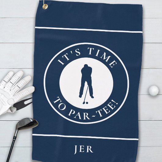 Navy Blau Es ist Zeit für Par Tee Spaß Monogramm F Golfhandtuch
