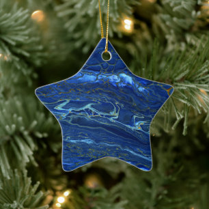 Navy Blau & Falsches Gold Marmor Acryl-Abstraktion Keramik Ornament