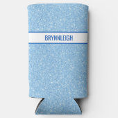 Navy + Blau Faux Glitter Selters Dosenkühler (Vorderseite)