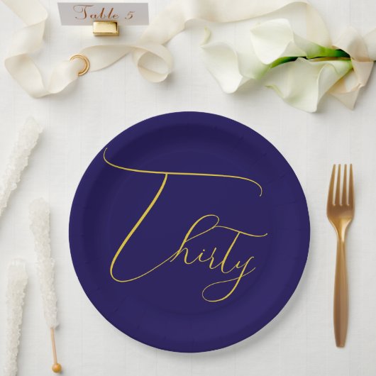 Navy Blau & Faux Goldfolie 30. Geburtstag Pappteller (Hochzeit)