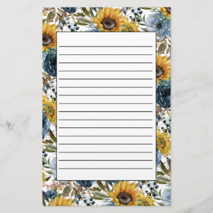 Navy Blau Floral Gelbe Sonnenblumen Weiß Gefüttert Briefpapier