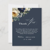 Navy Blau Floral & Pfingstrosen Hochzeits-Dankesch Einladung (Vorderseite)