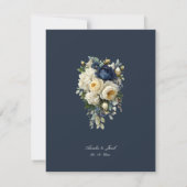 Navy Blau Floral & Pfingstrosen Hochzeits-Dankesch Einladung (Rückseite)