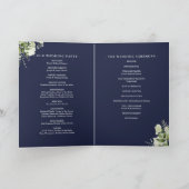 Navy Blau Florale Grüne Hochzeit Programm (Innenseite)