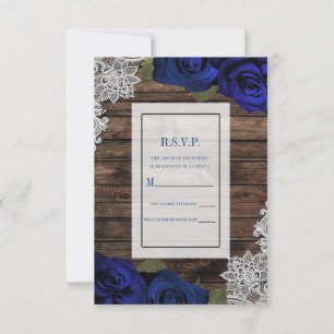 Navy Blau Florale Rosen Rustikale Holzspitze RSVP Einladung