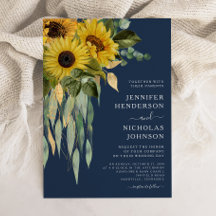 Navy Blau Florale Sonnenblume Eukalyptus Hochzeit