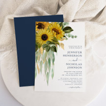 Navy Blau Florale Sonnenblume Eukalyptus Hochzeit
