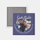 Navy Blau Foto Moderne Schrift Save-the-Date Magnet (Vorderseite/Rückseite)