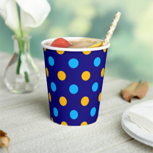 Navy Blau Gelb Cyan Punkte Design Pappbecher