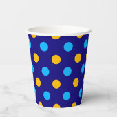 Navy Blau Gelb Cyan Punkte Design  Pappbecher (Rückseite)