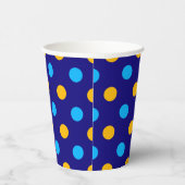 Navy Blau Gelb Cyan Punkte Design  Pappbecher (Rechts)