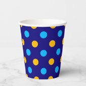 Navy Blau Gelb Cyan Punkte Design  Pappbecher (Vorderseite)