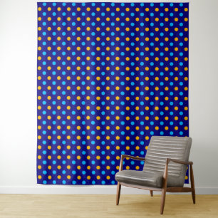 Navy Blau Gelb Cyan Punkte Design Wandteppich