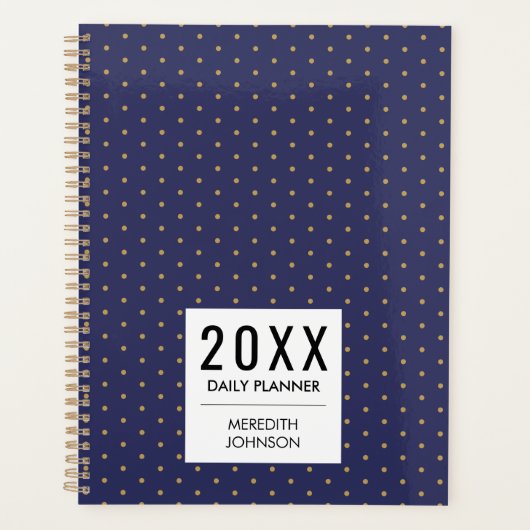 Navy Blau Gelb Gold Punkte Alltag Planer (Vorderseite)