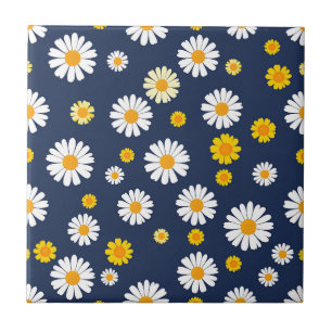 Navy Blau Gelbe Daisy Florale Einfache Retro-Muste Fliese