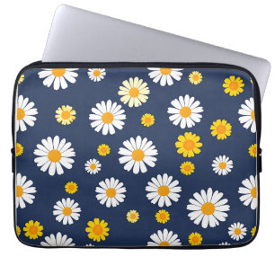 Navy Blau Gelbe Daisy Florale Einfache Retro-Muste Laptopschutzhülle