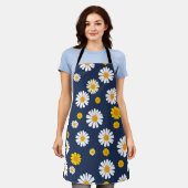 Navy Blau Gelbe Daisy Florale Einfache Retro-Muste Schürze (Getragen)