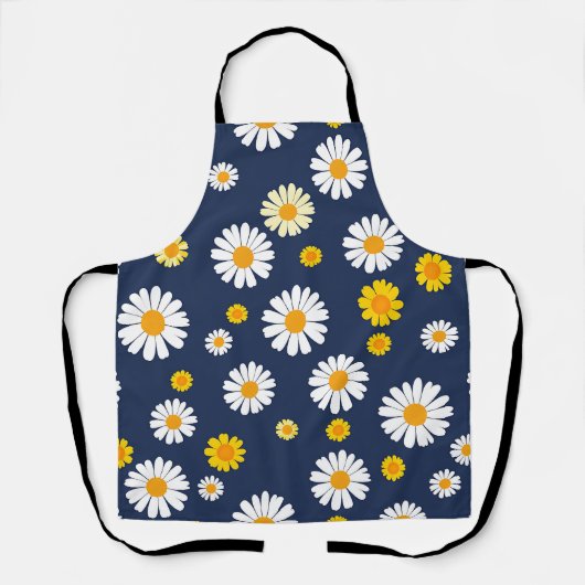 Navy Blau Gelbe Daisy Florale Einfache Retro-Muste Schürze (Vorderseite)