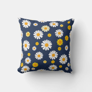 Navy Blau Gelbe Gänseblümchen Floral Einfaches Ret Kissen